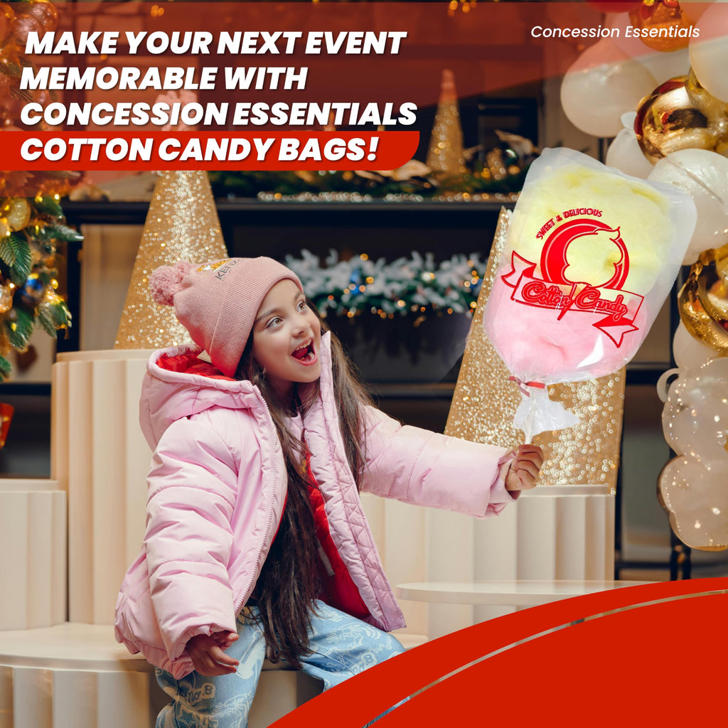 Concession Essentials Cotton Candy Bags-300CT with Twist Ties, 0.5" Height, 18" Width, 12" Length (Pack of 300)