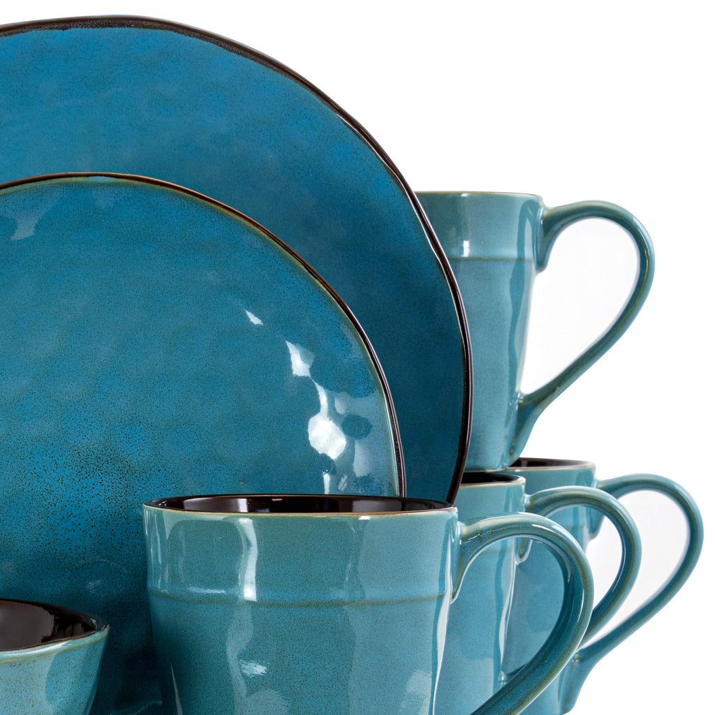 Elama Sea Glass 16 Piece Luxurious Stoneware Dinnerware with Complete Setting for 4