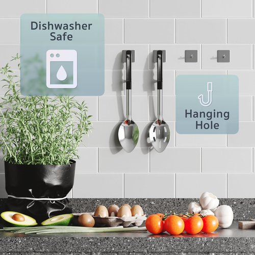 3 Pcs Large Serving Spoons for Buffet, Stainless Steel Serving Spoons, 13 inches Long, Basting Spoon, Metal Spoons Set for Kitchen Cooking Party Baking, Big Spoons with Coated Handle