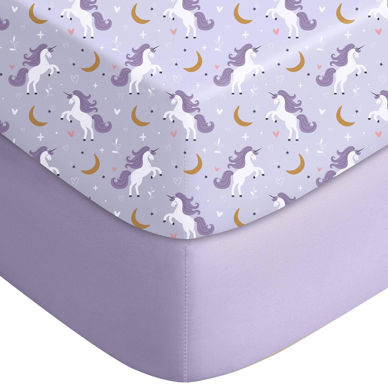 Yoofoss Fitted Baby Crib Sheets - Super Soft Microfiber 2-Pack for Standard Crib & Toddler Mattress | Purple & Unicorn Design 28x52x8in