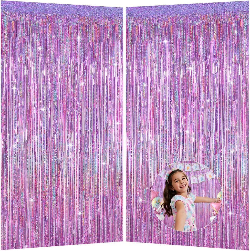 Shimmering Purplish Pink Foil Fringe Curtains - Tinsel Backdrop for Parties, Weddings & Photoshoots
