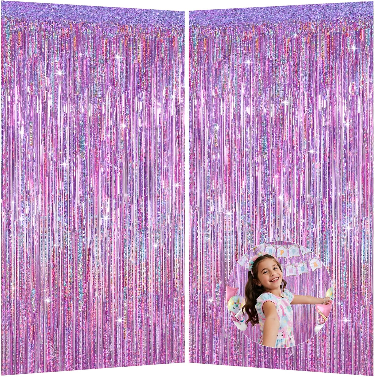 Shimmering Purplish Pink Foil Fringe Curtains - Tinsel Backdrop for Parties, Weddings & Photoshoots