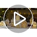 White Ceramic Christmas Village Set with LED Houses, Trees & Lamp Posts