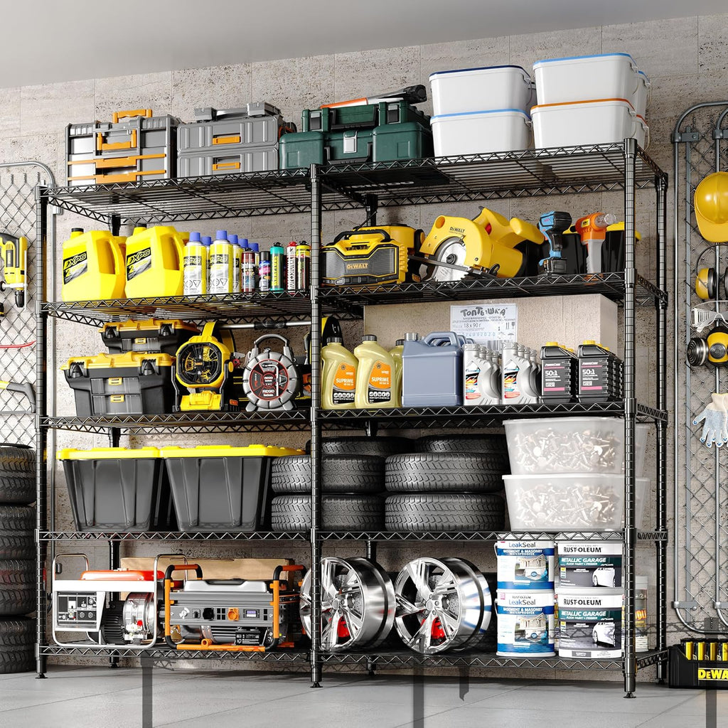 Skiennix 5-Tier Metal Shelving Unit - Heavy-Duty L-Shaped Kitchen Storage | 70.5" H x 59" W x 13.8" D