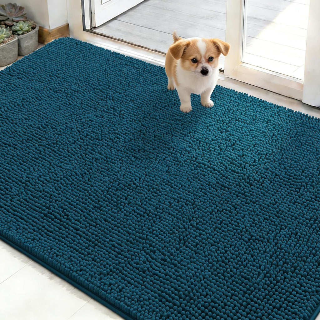 OLANLY Dog Door Mat - Absorbent Non-Slip Washable Chenille Mat for Muddy Paws | 48x30, Atlantic Blue