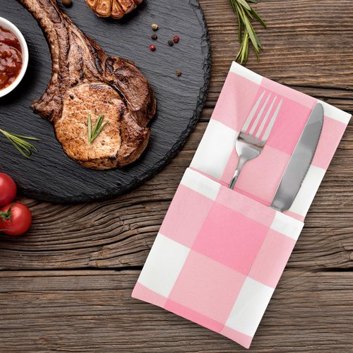 Buffalo Plaid Table Napkins Set of 100 Checkered Cloth Napkins 17x17 inch Washable Dinner Gingham Pattern Napkins Soft Napkins for Wedding Party Dining Banquet(Pink and White)