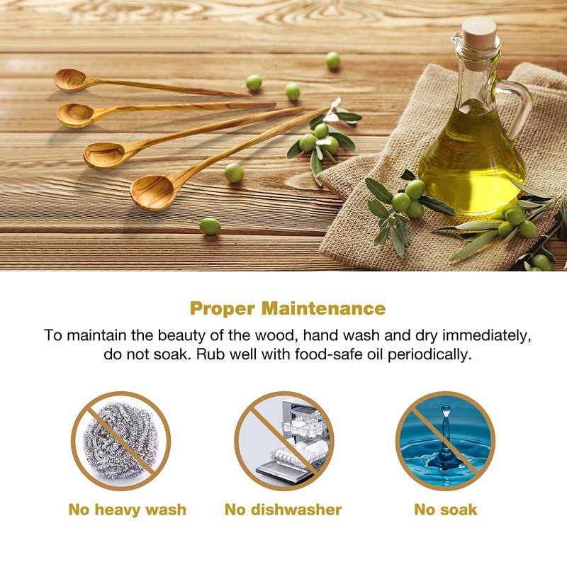 WONDERFUL 100% Natural Olive Wood Long Handle Spoons for Coffee, Tea, Milkshake Kitchen Stirring, Cocktail Stirrer; Mixing Honey Spoon, Chef Tasting Spoons(2 pcs)