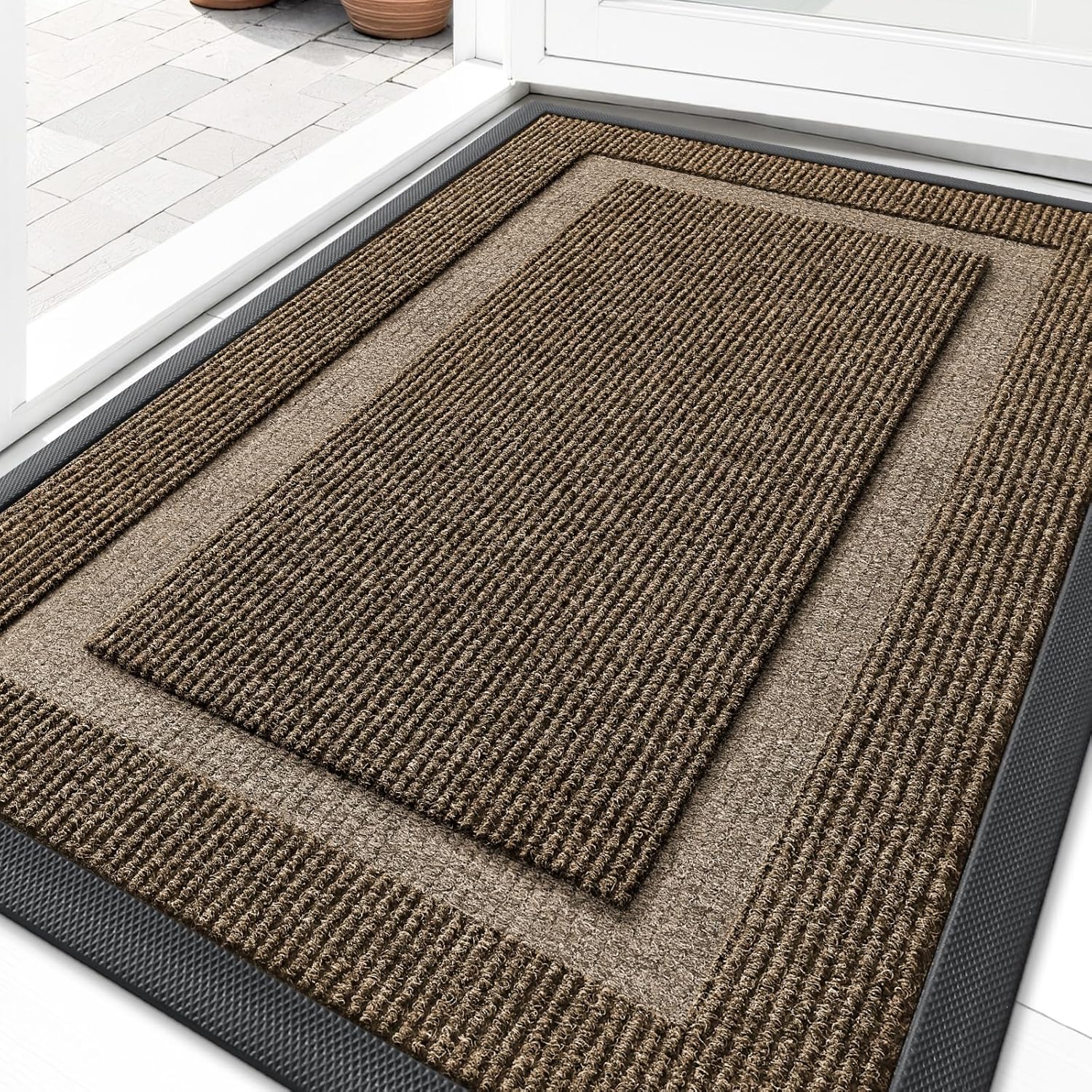 OLANLY Waterproof Front Door Mat - All-Season, Easy Clean, Low Profile, 29.5x17 Inches, Brown