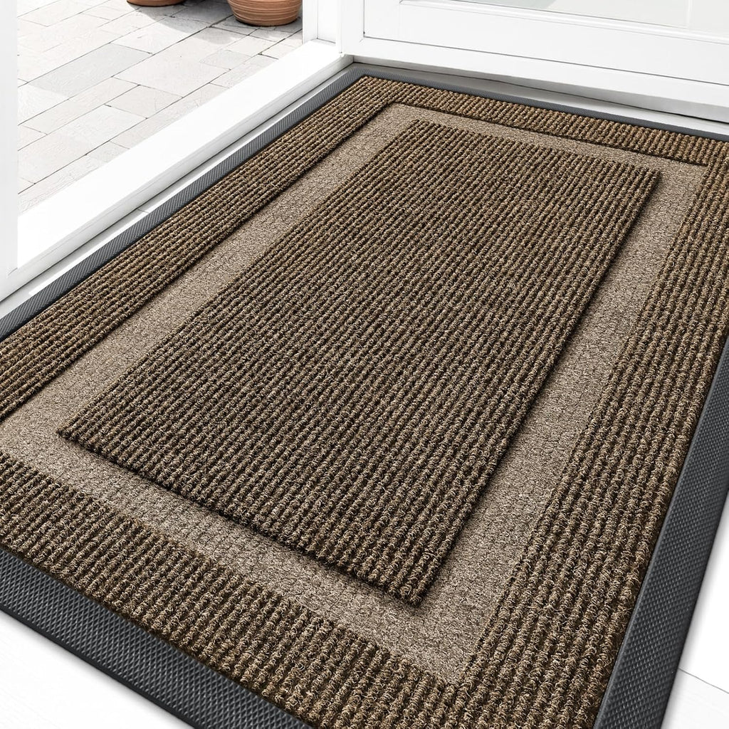 OLANLY Indoor Outdoor Front Door Mat - Waterproof All-Season Doormat | Sturdy Natural Rubber, 33x21, Brown