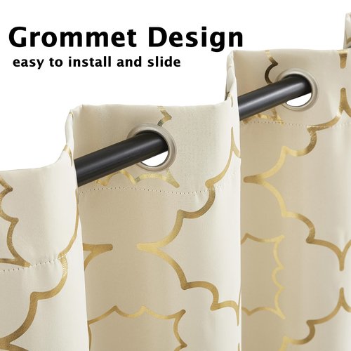 Purainbow Foil Gold Blackout Window Curtains for Bedroom Living Room 108inch Long Modern Metallic Print Thermal Insulated Drapes Privacy Protection Window Treatment Sets Grommet Top, 2 Panels, Beige