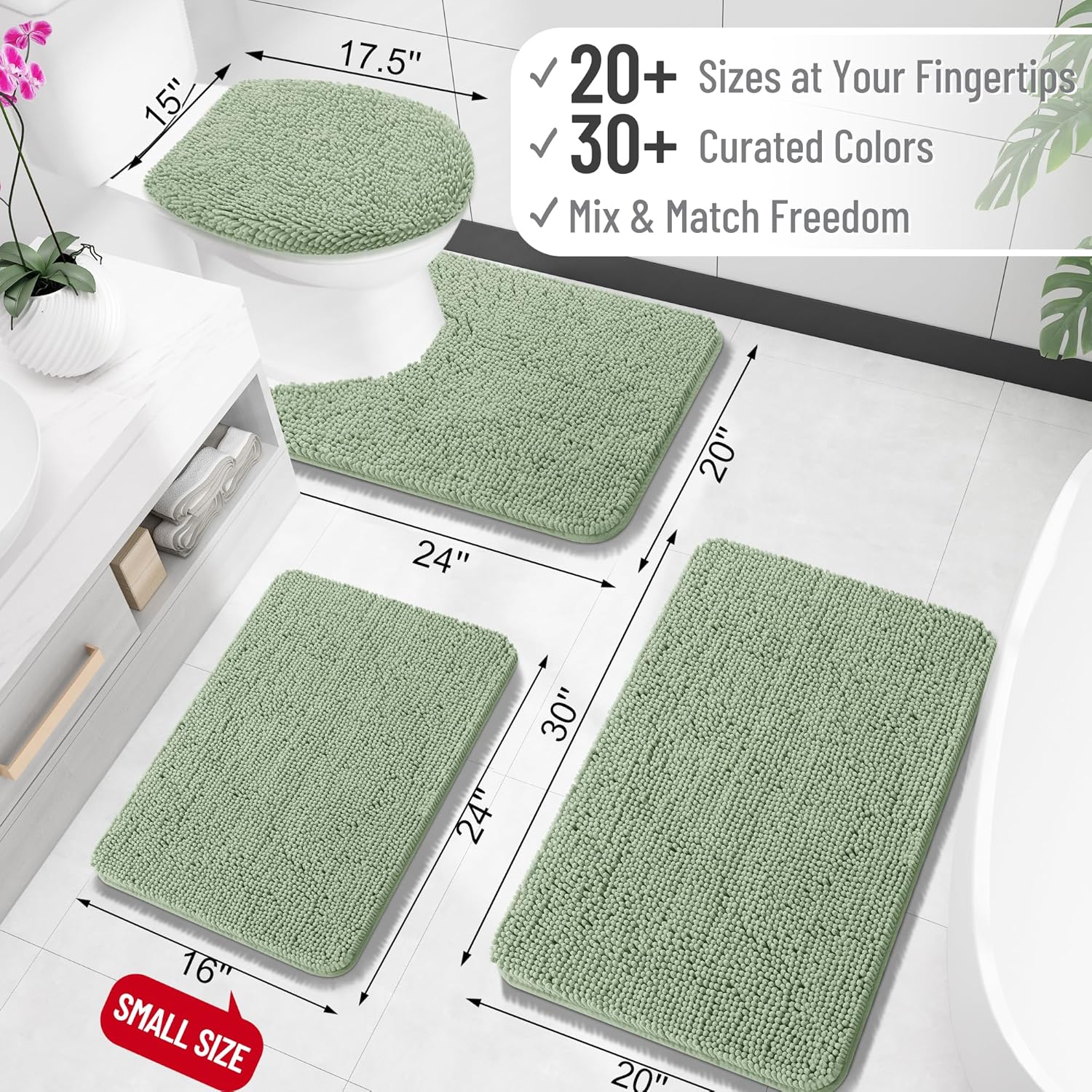 OLANLY Chenille Bath Rugs - Extra Soft & Absorbent | Quick-Dry, Machine Washable, 30x20, Sage Green