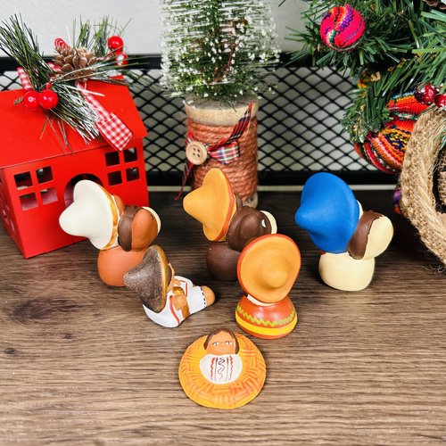 Zoeartcrafts - Tiny Mexican Nativity Scene 6pcs set, Christmas Decor, holiday ornaments, religious, festivity decorations (3")