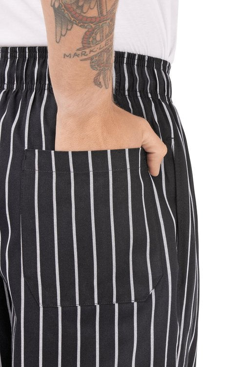 Chef Works Men's Designer Baggy Chef Pants, Black W/ Chalk Stripe, X-Large