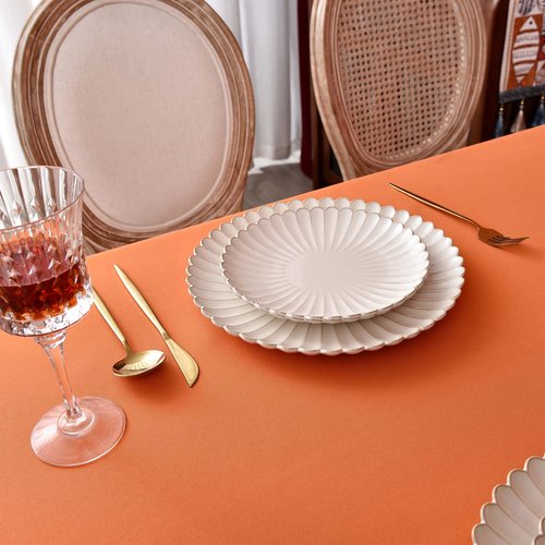 MEANMOY Orange 210 GSM Water & Stain Resistant Rectangle Tablecloth for 8 Foot Table - Solid 60 x 120 Inch Rectangular Table Cloth in Wrinkle Free Washable Polyester Fabric for Wedding, Party, Banquet