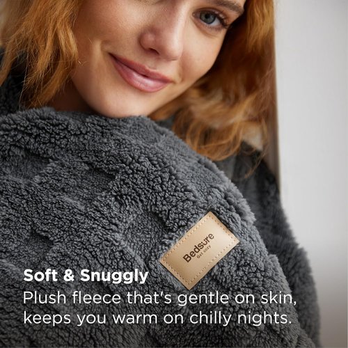 Bedsure Waffle Throw Blanket - Dark Grey Cozy Fluffy Fleece for Couch & Sofa Decor | 50x60 Inches