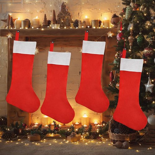 JOYIN Jumbo Christmas Stockings - 4 Pack 38" Red & White Felt Holiday Decor for Tree & Parties