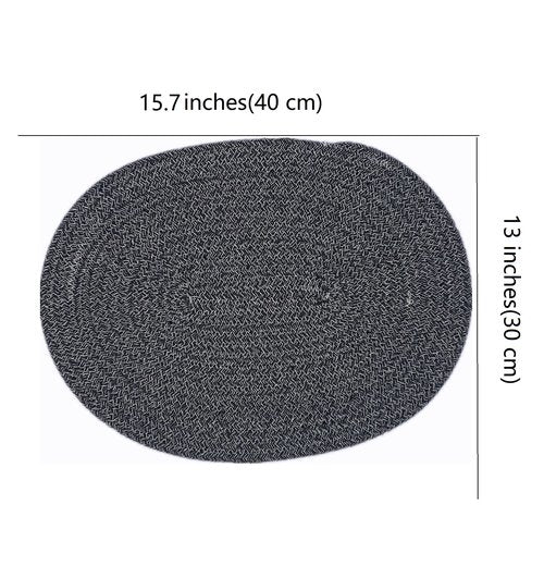 4 Sets of 15 Inches Oval Woven Cotton Placemats, Thick Heat Insulation Mats, Household Table Mats, Coasters, Bowl Mats, Placemats. (15 inches, 4 Sets, Dark Gray Flower)