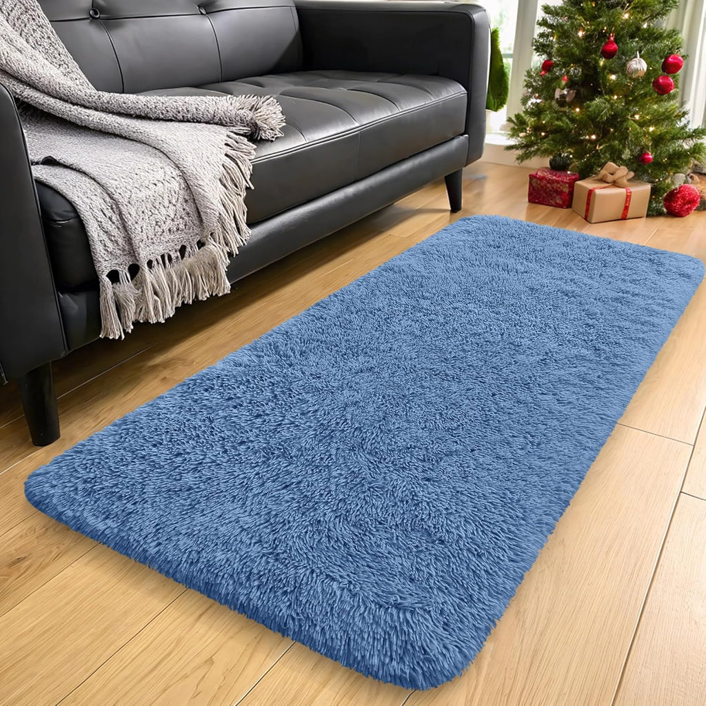 OLANLY Runner Rugs - Soft, Machine Washable 2x5 Shaggy Carpet for Hallway & Bedroom | Blue Home Decor