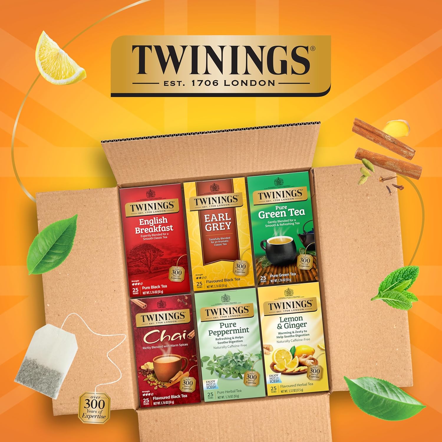 Twinings Variety Pack Tea Bags - 25 Count (Pack of 6) | English Breakfast, Earl Grey & More, Perfect Hot or Iced