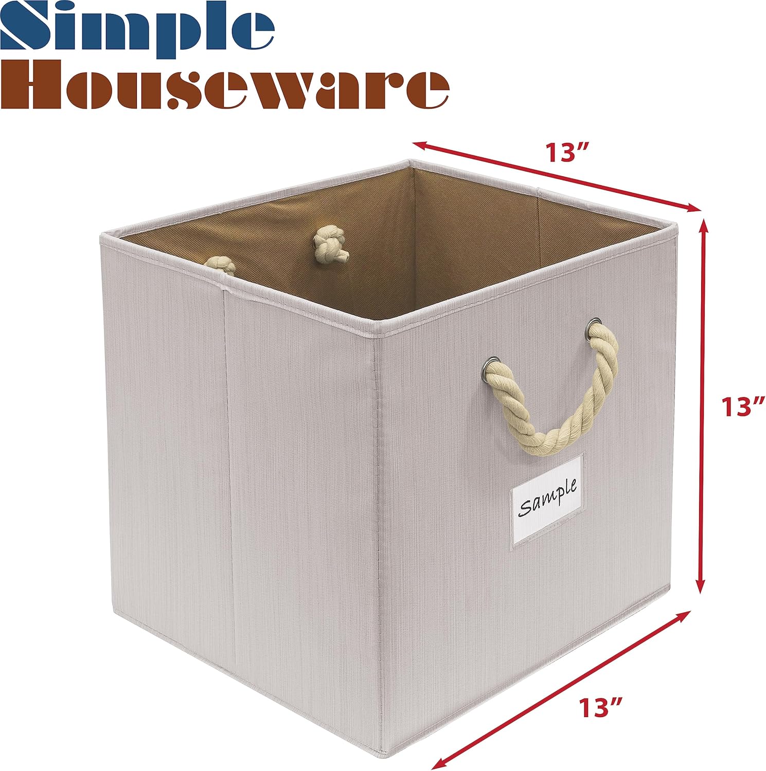 Simple Houseware 13-Inch Cube Storage Bins - Braided Handles, 3-Pack in Ivory