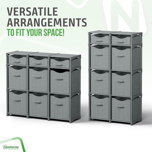 Cube Storage Organizer - 9 Storage Bins Included for Closet, Toy & Clothes Organization | Grey