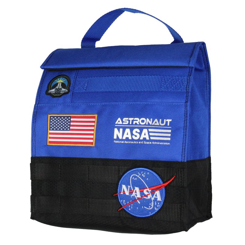 NASA Roll Top Lunch Box - Space Astronaut Meatball Logo Insulated Food Tote Carry Bag With Embroidered Patch Details 10"