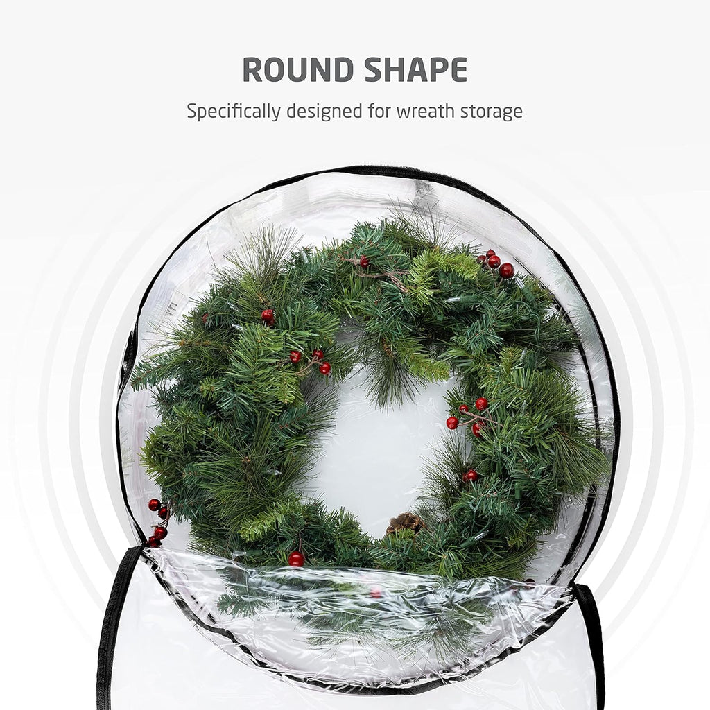 ZOBER Christmas Wreath Storage Container - 24 Inch Dual Zippered Bag with Durable Handles - Black | 2 Pack