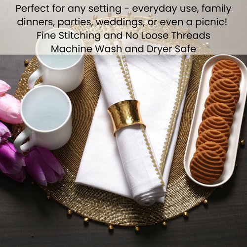 Cotton Clinic Cloth Napkins with Trim - Everyday Use Table Dinner Napkins - Soft Durable Washable - Ideal for Dinner Party Wedding Christmas Easter - Set of 12-20x20 inches Beige White Napkins
