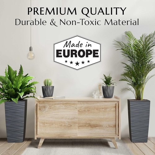 Mueller Janska Heavy Duty Tall Planter - 24” Indoor/Outdoor 2-Piece Set with Drainage | Modern Dark Gray Design
