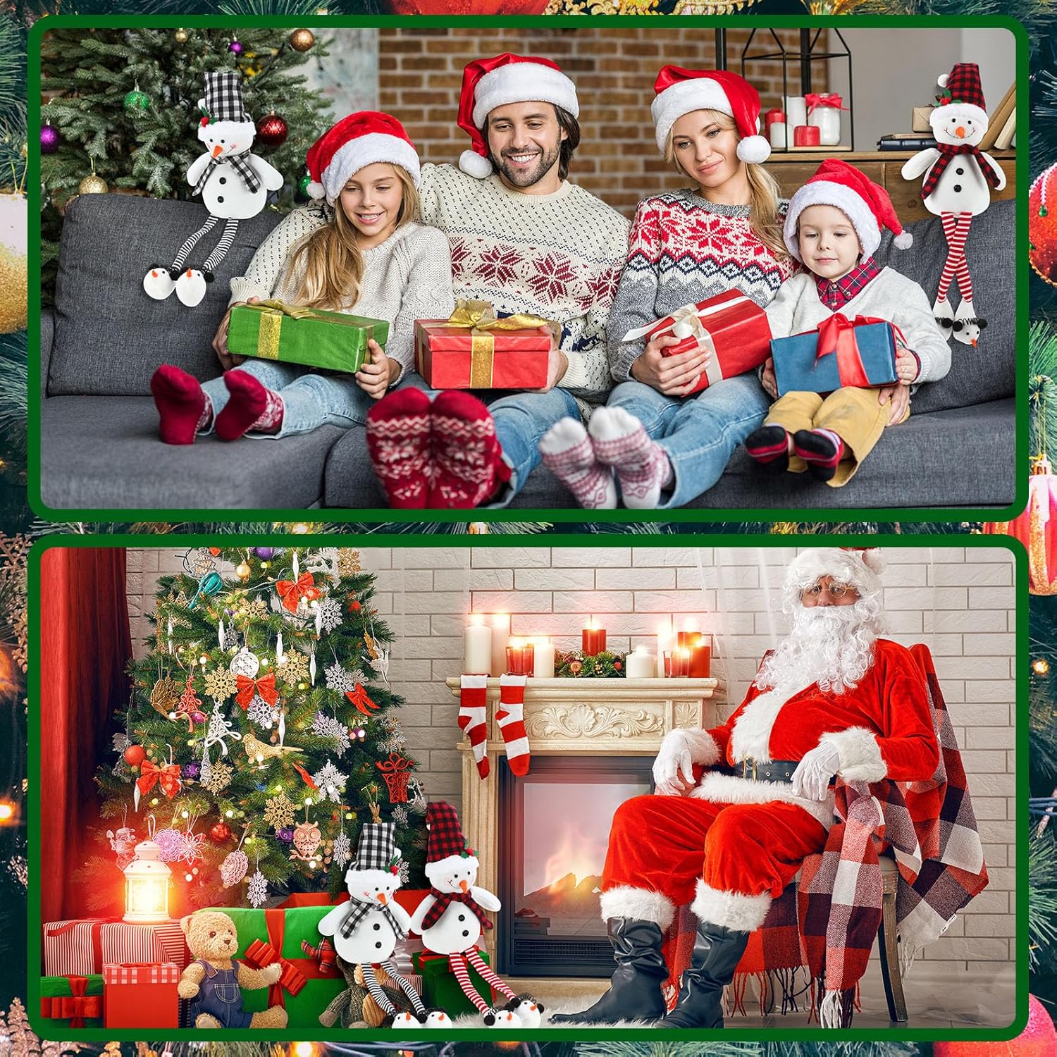 Threehoney Plush Snowman Decor - 2 Pcs 27.6" Sitting Stuffed Toy with Scarf & Hat | Rustic Christmas Tabletop Ornaments