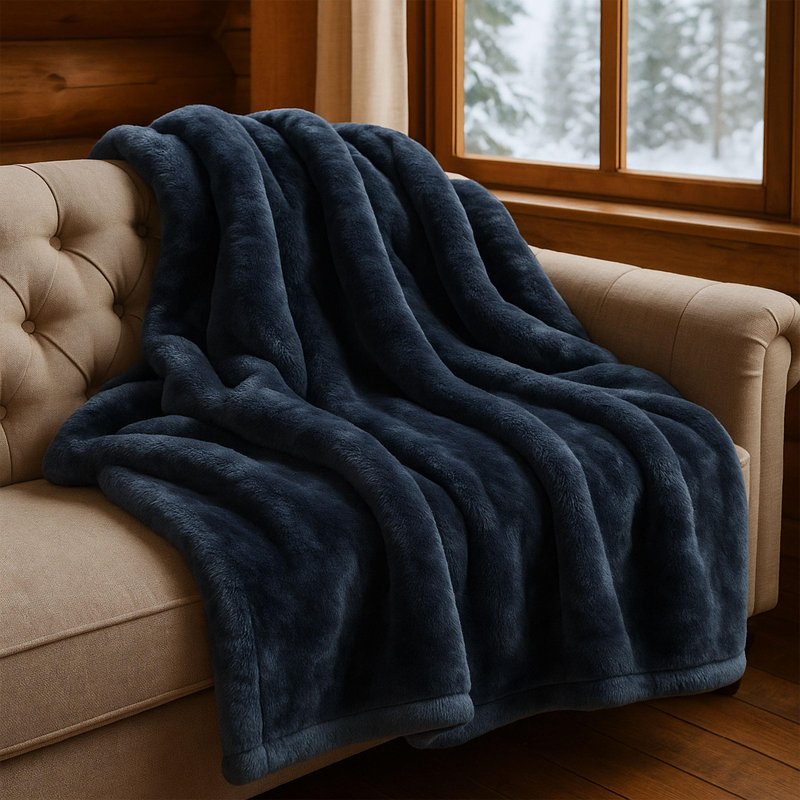 Bedford Home Faux Fur Throw Blanket – Oversized 91x81 Machine-Washable Bedding – Mink-Style 7.8lbs Heavy Blanket for Bed or Sofa (Gray)