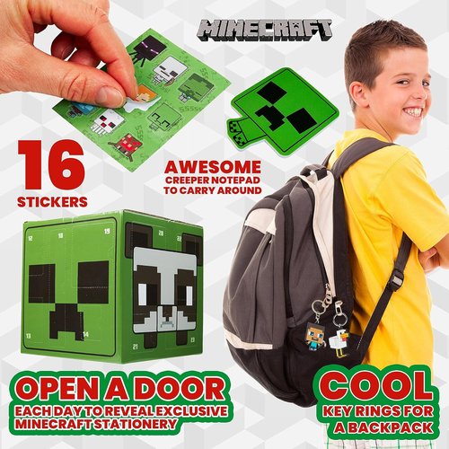 **Minecraft Advent Calendar 2025 - 24 Fun Items Including Keychains, Pens & Notebooks | Green Cube**