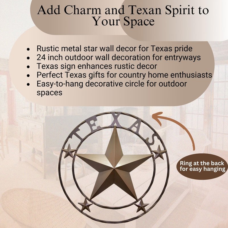 BestGiftEver 24" Metal Wall Hanging Decoration - Rustic Western Wall Sculpture Texas Pride Home Decor, Rustic Wall Art for Living Room, Cowboy & Western Decor, Metal Texas Star Wall Art