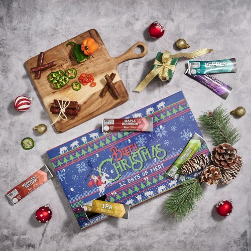 Man Crates 12 Days of Jerky Advent Calendar 2025 - Festive Beef Jerky Bites with Ugly Christmas Sweater Design