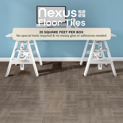 Achim Home Decor Nexus Self-Adhesive Vinyl Floor Tiles - Charcoal Grey Wood Pattern, 12" x 12", 20 Tiles | Easy Peel & Stick DIY Flooring