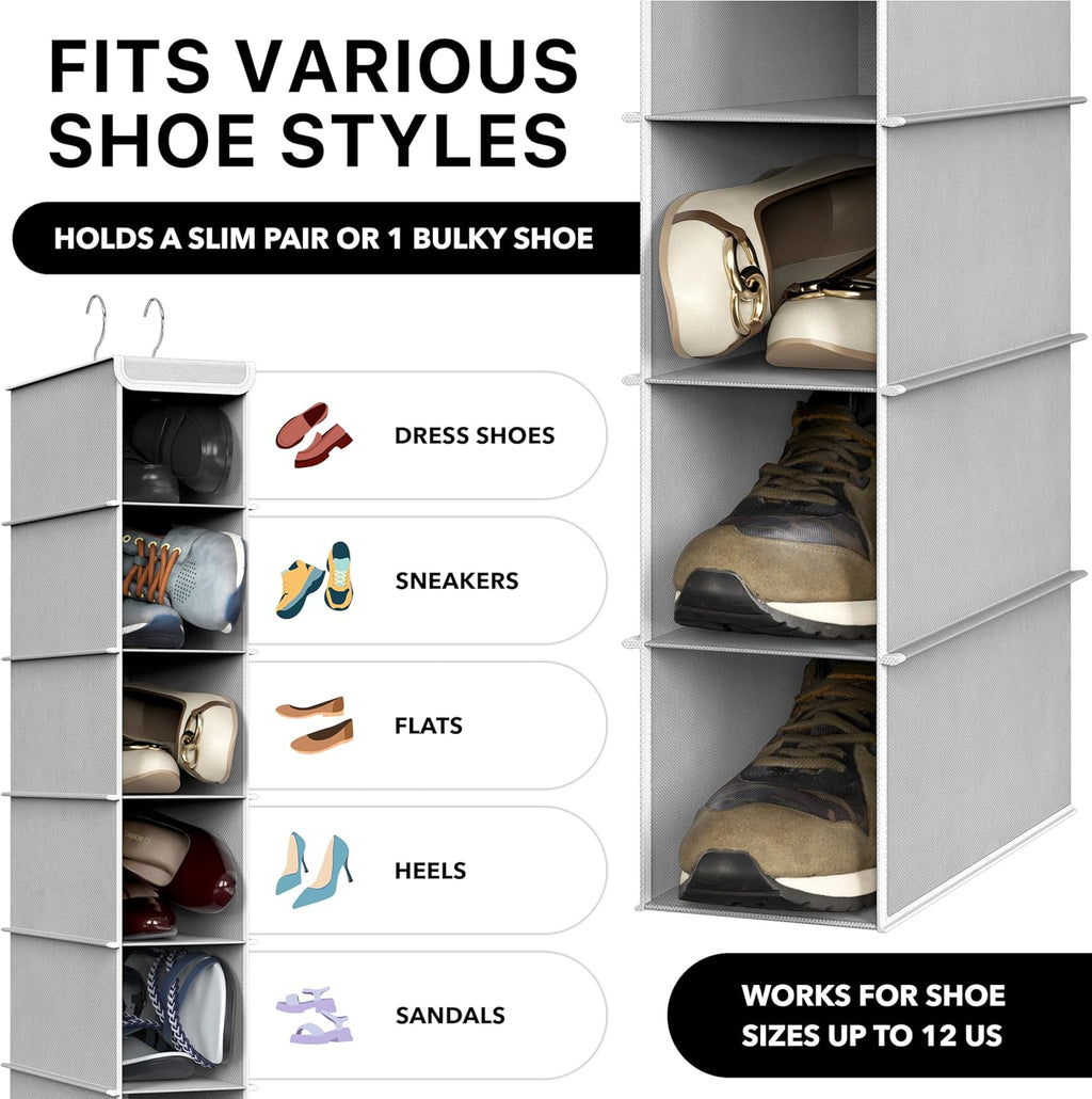 Simple Houseware 10-Shelf Hanging Shoe Organizer - Space-Saving Closet Storage, Grey