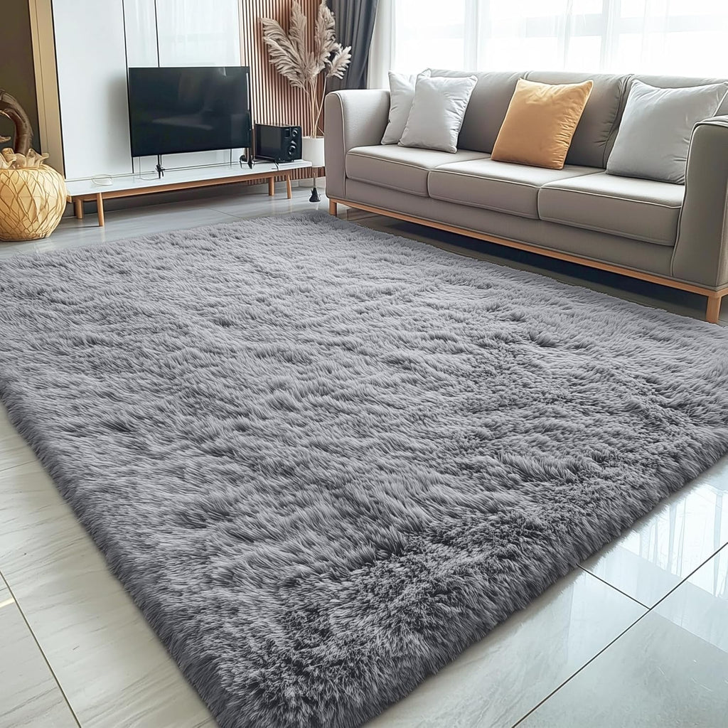 OLANLY Large Area Rug - Soft Fluffy Shaggy Carpet for Living Room & Bedroom | 7x10 ft, Light Grey