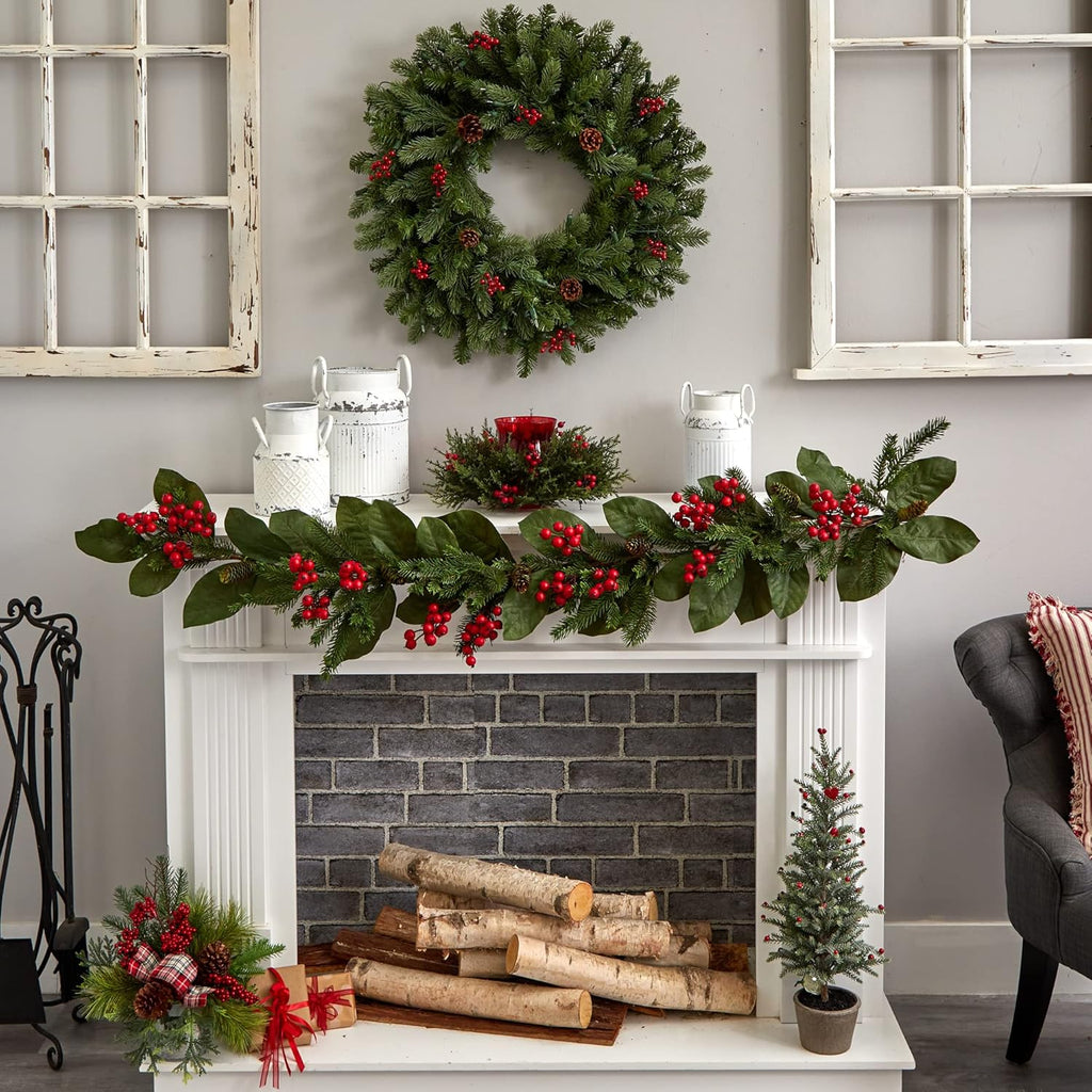 Nearly Natural Cedar Berry Candelabrum - Elegant 11'' x 8.75'' x 11'' Centerpiece for Home Decor