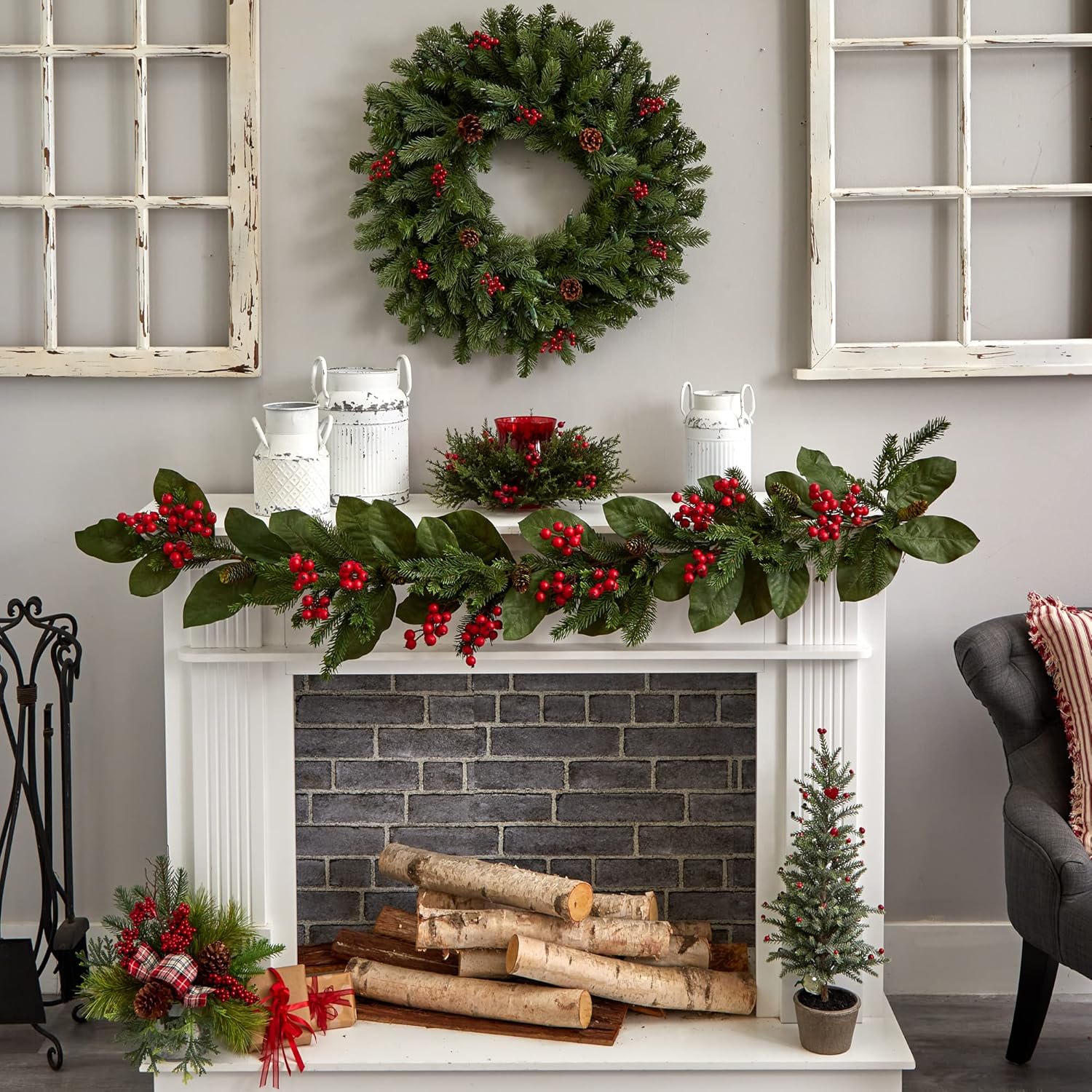 Nearly Natural Cedar Berry Candelabrum - Elegant 11'' x 8.75'' x 11'' Centerpiece for Home Decor