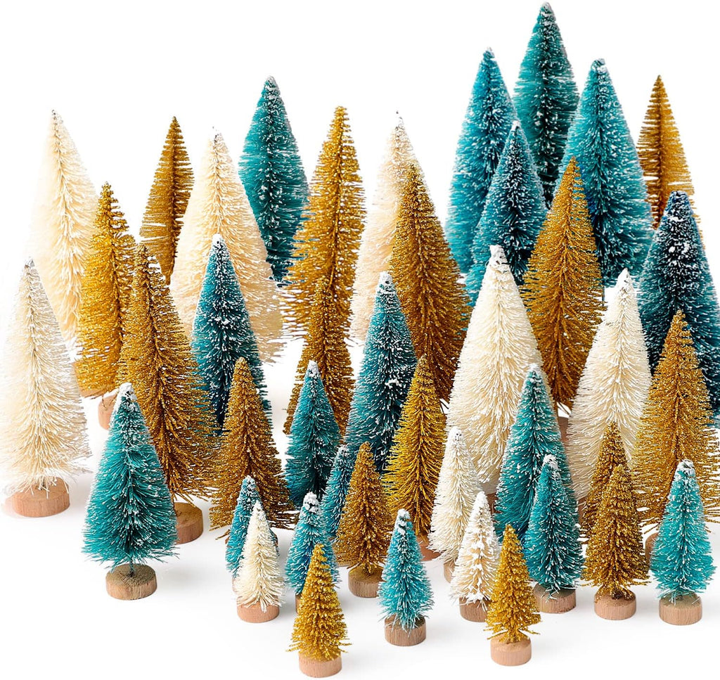 Skiennix Mini Christmas Trees - 30 Pcs Artificial Bottle Brush Trees in 5 Sizes for Festive Home Decor