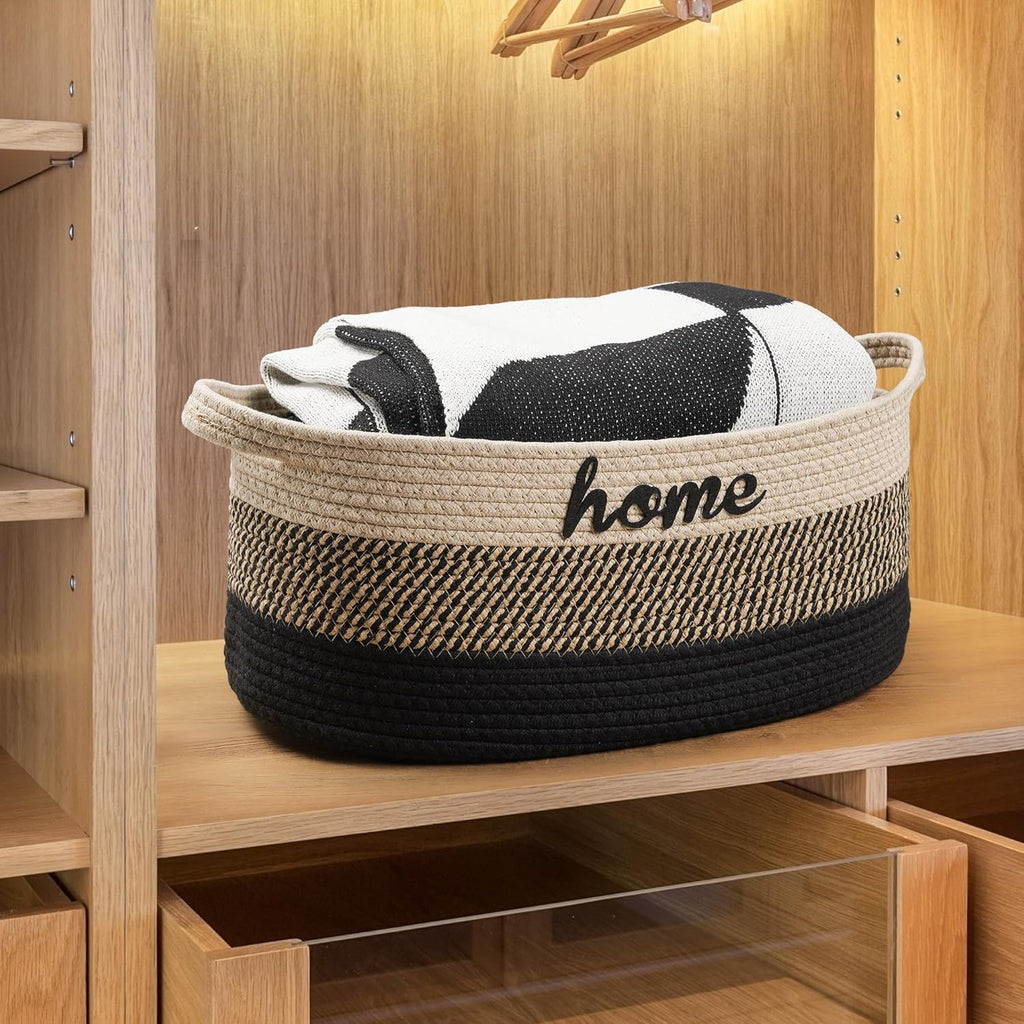Woven Dog Toy Basket by [Brand Name] - Large 22" x 11" x 7.9" Cotton Organizer with Handle | Light Beige