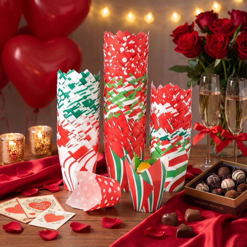 Havawish 500 Counts Valentines Day Tulip Cupcake Liners Valentines Party Muffin Cupcake Baking Liners Grease Proof Cake Liner Holders for Wedding Birthday Party