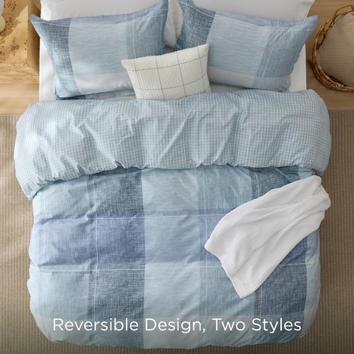 Bedsure Duvet Cover Set - Queen Size Gingham Reversible Buffalo Plaid | 3-Piece Blue Bedding with Zipper Closure & 8 Corner Ties
