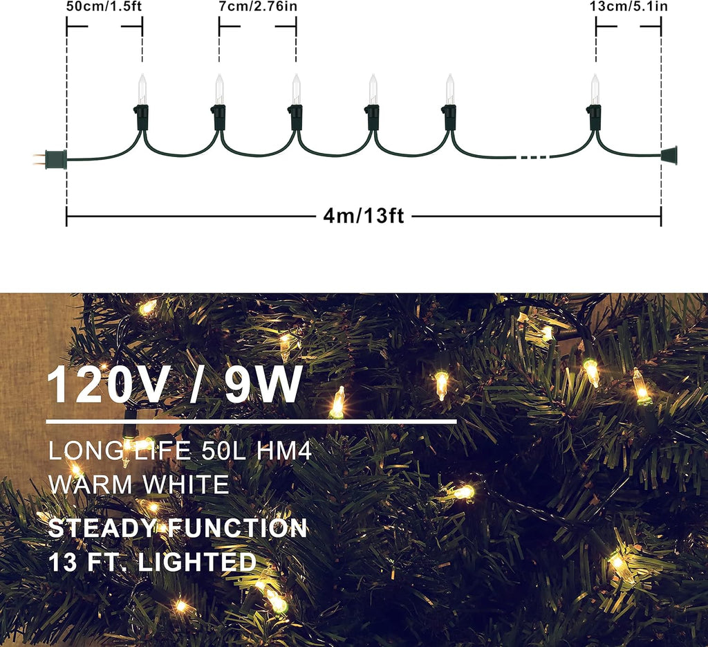 Woohaha Christmas Lights - 50 Count Mini String Lights | 13ft Green Wire for Indoor/Outdoor Decor (Warm White)