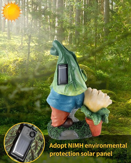 iStatue Large Solar Garden Gnome Figurine - 12-Inch Hand-Painted Outdoor Patio Decor & Lawn Ornament