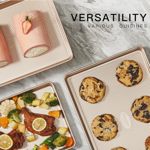 HONGBAKE Nonstick Quarter Sheet Baking Pan - Durable 57% Thicker Carbon Steel, 9 x 13 Size