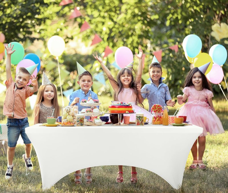 Utopia Kitchen Spandex Tablecloth 1 Pack [8FT, White] Tight, Fitted, Washable and Wrinkle Resistant Stretch Rectangular Patio Table Cover for Event, Wedding, Banquet & Parties [96Lx30Wx30H Inch]