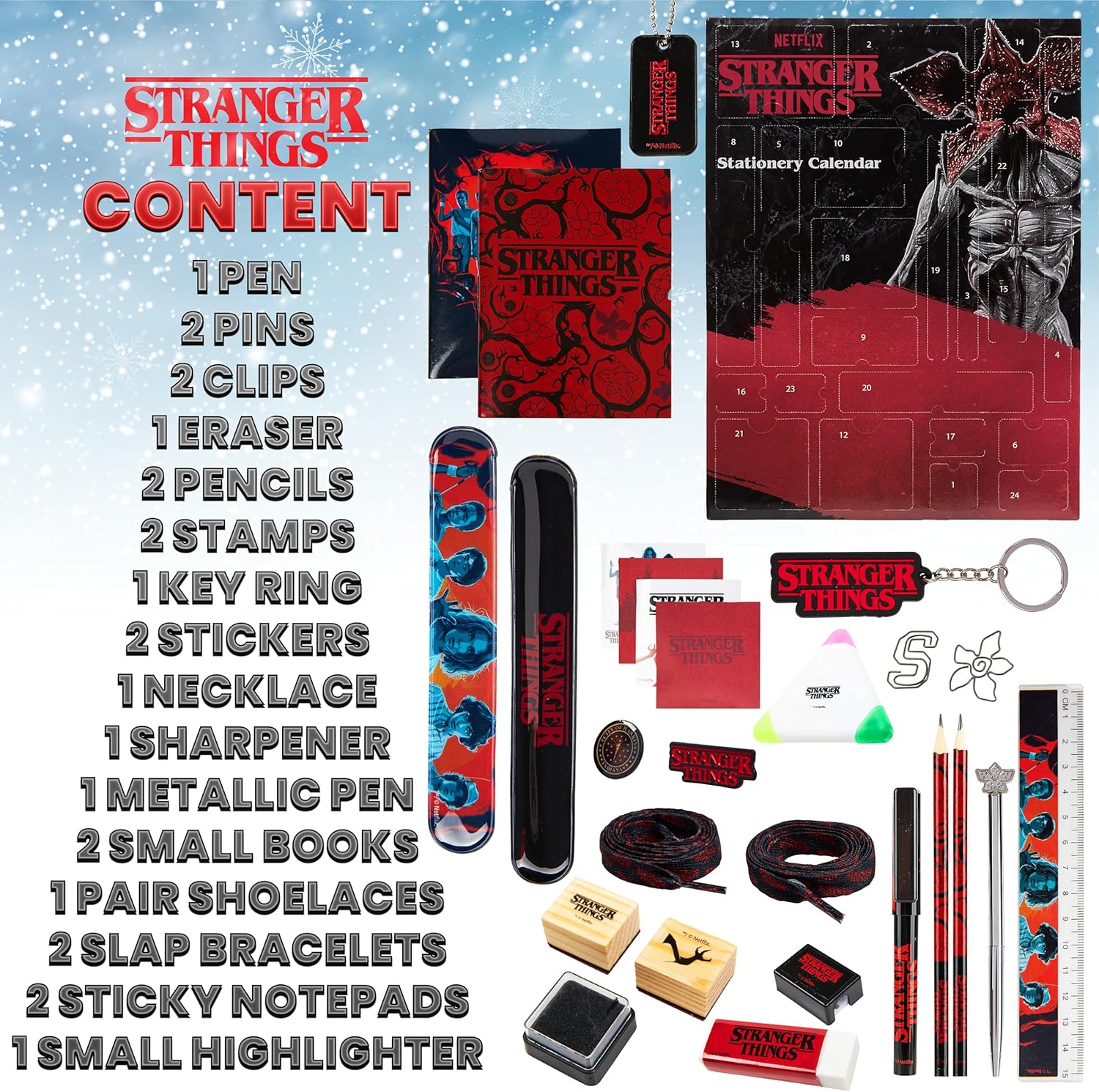 Stranger Things Advent Calendar 2025 - Exclusive Stationery, Necklace, Keyrings & Stickers Set
