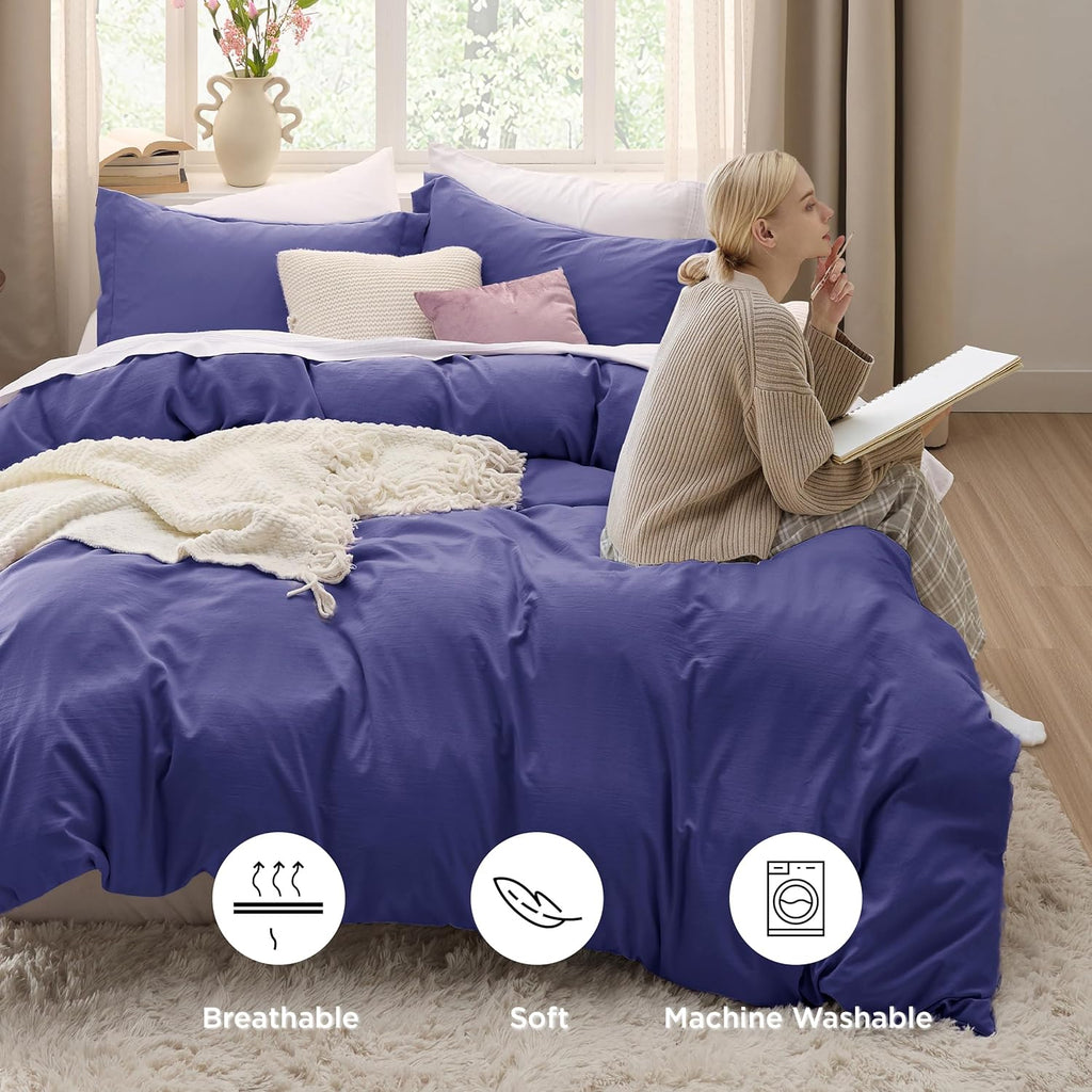 Bedsure Skipper Blue Duvet Cover Set - King Size 3-Piece Extra Soft Cotton-Like Polyester Bedding, 104x90 Inches with Zipper Closure & 2 Pillow Shams