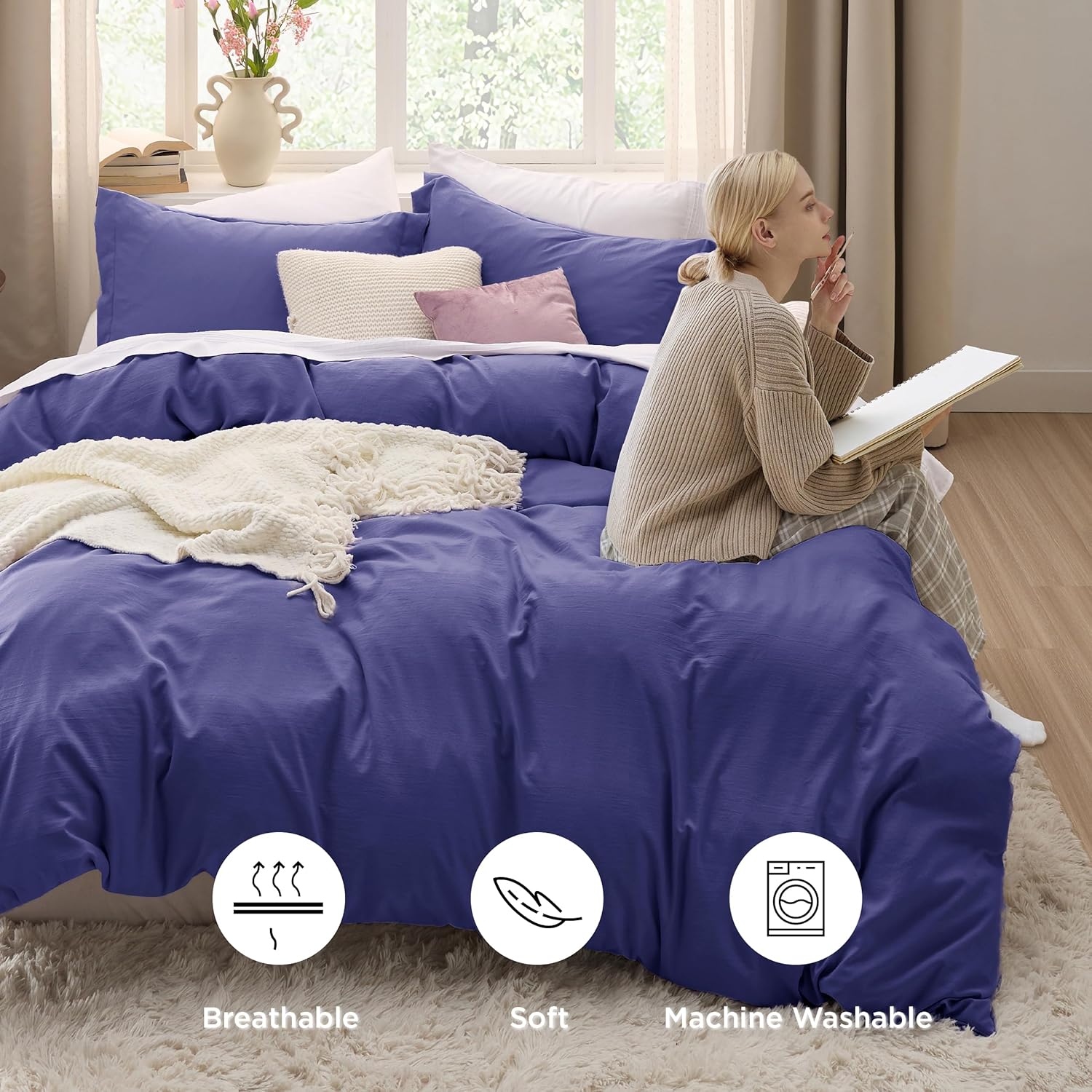 Bedsure Skipper Blue Duvet Cover Set - King Size 3-Piece Extra Soft Cotton-Like Polyester Bedding, 104x90 Inches with Zipper Closure & 2 Pillow Shams